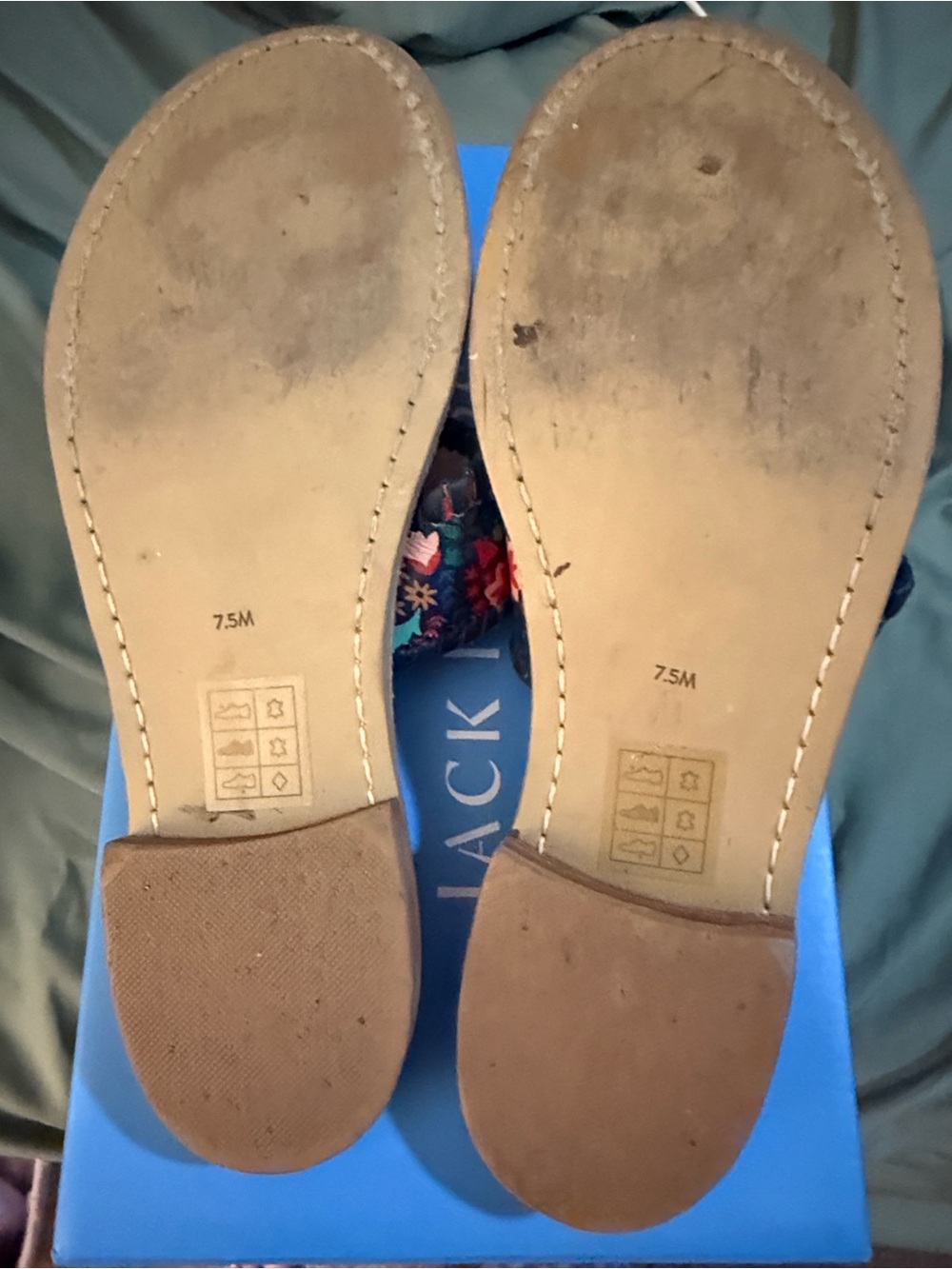 Jack Rogers Navy Floral Leather Thong Sandals - Picture 3 of 4